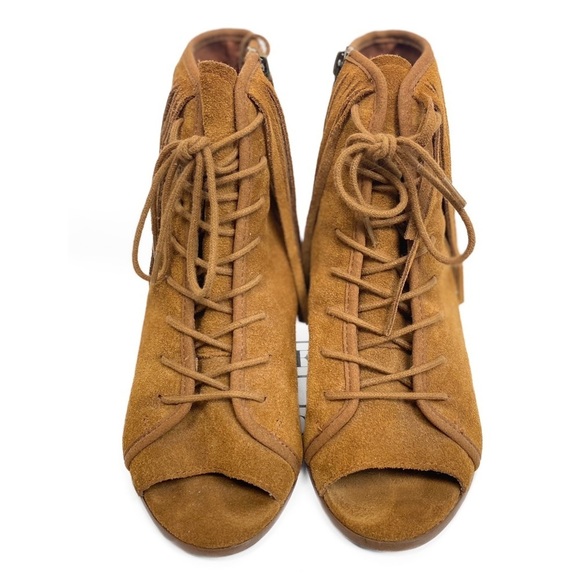 Steve Madden Newporte Fringe Western Ankle Bootie Chestnut Suede Size 6 Boho - Picture 4 of 10